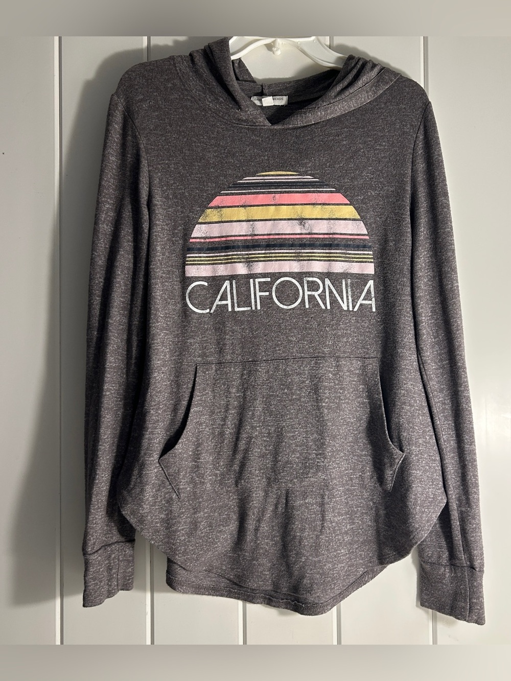 Grayson Threads retro California sunset stripe Hoodie M medium top dark gray